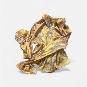 Accent Vintage Button-Down Shirt • Brown/Yellow Abstract Print